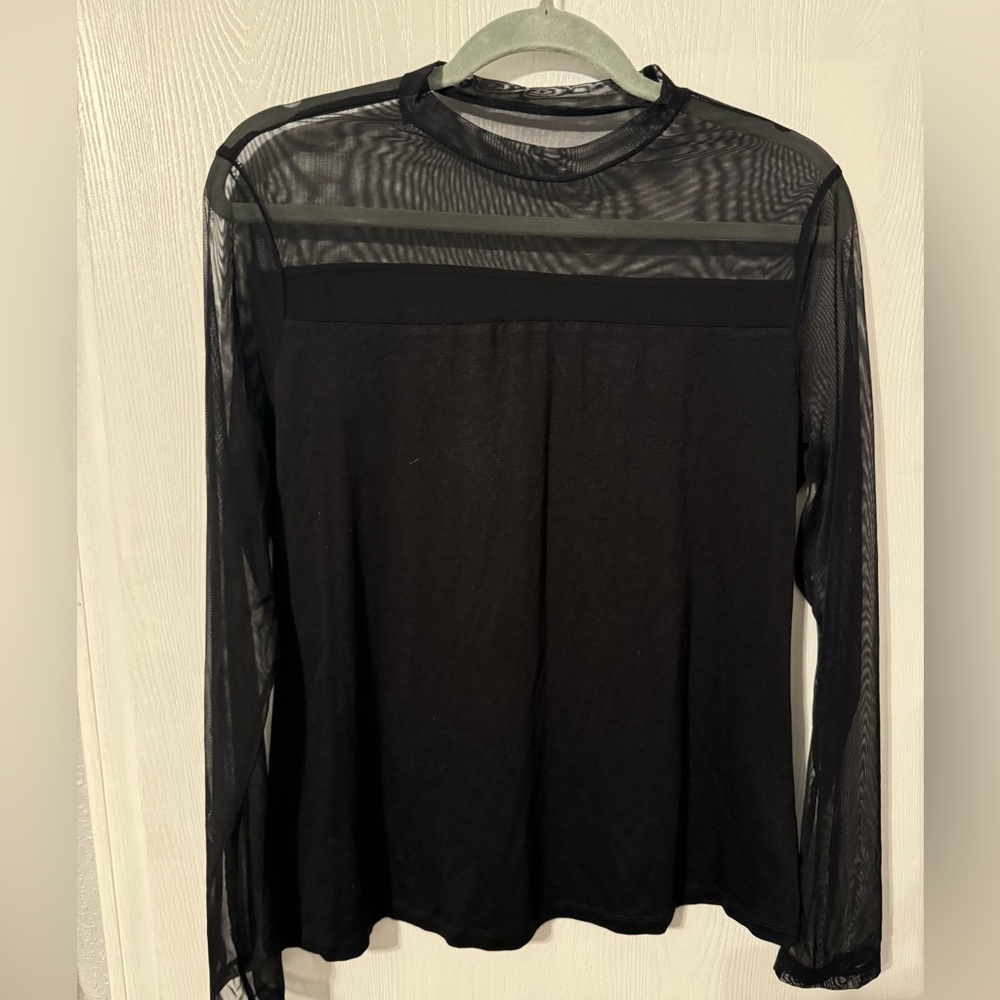 SweatyRocks mock neck long sleeved mesh insert top